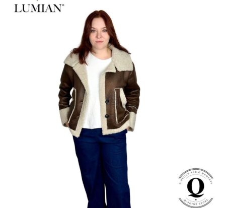 biker henkinen lyhyt kelsitakki tekonahasta teddyvuorella. eläinystävällinen.