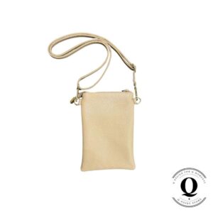 Pieni nahkainen olkalaukku beige | Puhelinlaukku